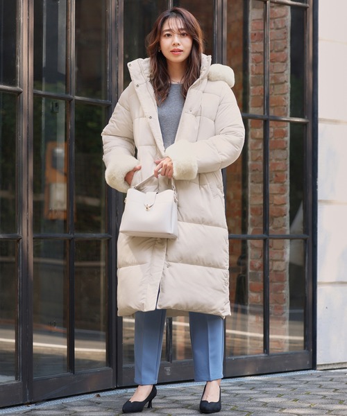 セール】《ほんのりくびれる美人シルエット》ファー付フェイクダウン