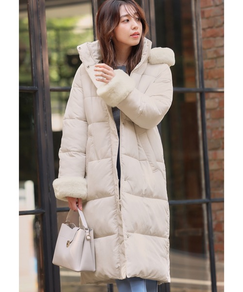 セール】《ほんのりくびれる美人シルエット》ファー付フェイクダウン