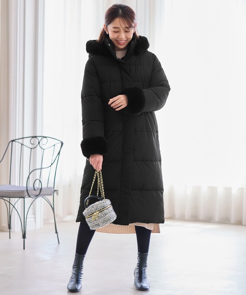 セール】《ほんのりくびれる美人シルエット》ファー付フェイクダウン