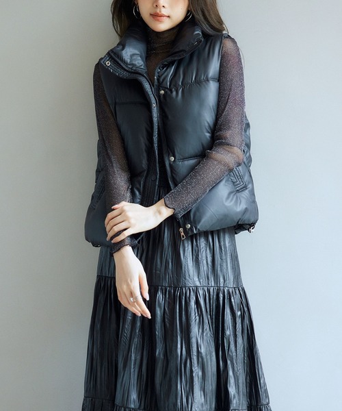 4401  KEITH　ダウンロング裾フリルベスト42 perfect silhouette down coat muffler set / black
