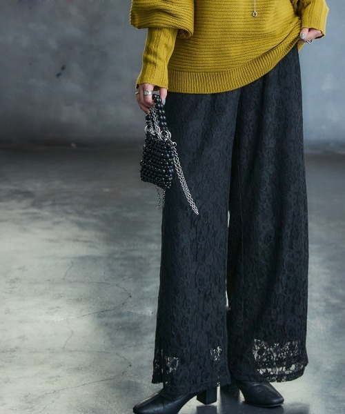 Soiunique（スワユニーク）の「裏フリース総レース柄ワイドパンツ ［Soiunique］（その他パンツ・レディース・ブルー系/ブラック系・LL/L/M）」の3枚目の写真
