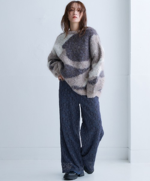 Soiunique（スワユニーク）の「裏フリース総レース柄ワイドパンツ ［Soiunique］（その他パンツ・レディース・ブルー系/ブラック系・LL/L/M）」の7枚目の写真