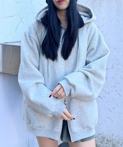 Figments（フィグメンツ）の「裏起毛ダブルZIPビッグパーカー（パーカー・レディース・ブラック/グレー・LARGE/X-LARGE）」の13枚目の写真