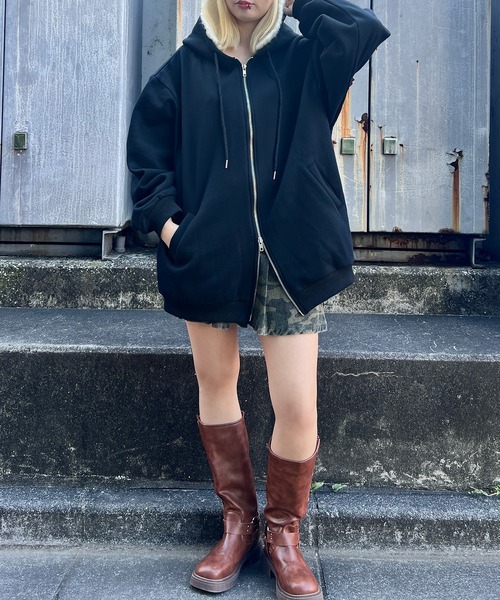 Figments（フィグメンツ）の「裏起毛ダブルZIPビッグパーカー（パーカー・レディース・ブラック/グレー・LARGE/X-LARGE）」の8枚目の写真