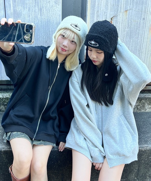 Figments（フィグメンツ）の「裏起毛ダブルZIPビッグパーカー（パーカー・レディース・ブラック/グレー・LARGE/X-LARGE）」の9枚目の写真