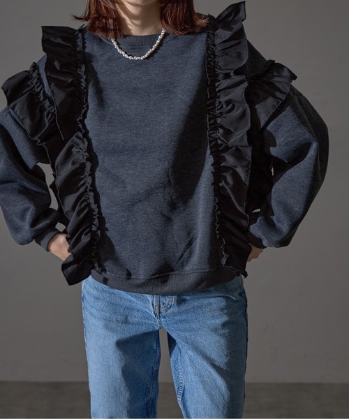 each（イーチ）の「フリル付裏起毛スウェット（スウェット・レディース・グレー/ネイビー/ブラック・FREE）」の14枚目の写真