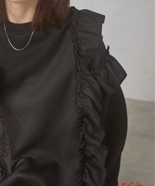 each（イーチ）の「フリル付裏起毛スウェット（スウェット・レディース・グレー/ネイビー/ブラック・FREE）」の7枚目の写真