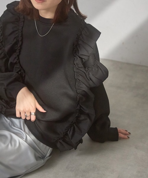 each（イーチ）の「フリル付裏起毛スウェット（スウェット・レディース・グレー/ネイビー/ブラック・FREE）」の8枚目の写真