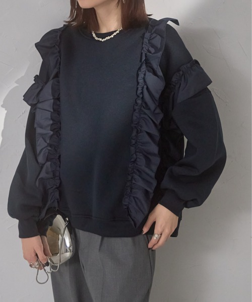 each（イーチ）の「フリル付裏起毛スウェット（スウェット・レディース・グレー/ネイビー/ブラック・FREE）」の18枚目の写真