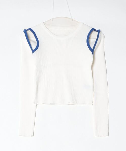 Per sist ence(パーシエンス)の「配色ショルダースリットリブニットカットソー(Tシャツ/カットソー・レディース・ベージュ/ブルー/ブラウン/ホワイト/ブラック・FREE)」の10枚目の写真