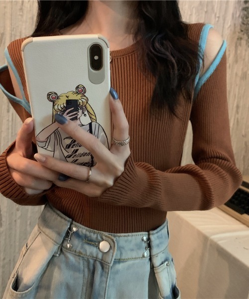 Per sist ence(パーシエンス)の「配色ショルダースリットリブニットカットソー(Tシャツ/カットソー・レディース・ベージュ/ブルー/ブラウン/ホワイト/ブラック・FREE)」の14枚目の写真