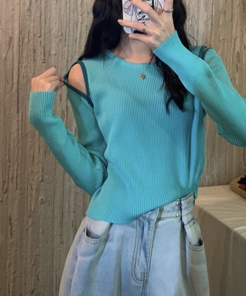 Per sist ence(パーシエンス)の「配色ショルダースリットリブニットカットソー(Tシャツ/カットソー・レディース・ベージュ/ブルー/ブラウン/ホワイト/ブラック・FREE)」の20枚目の写真