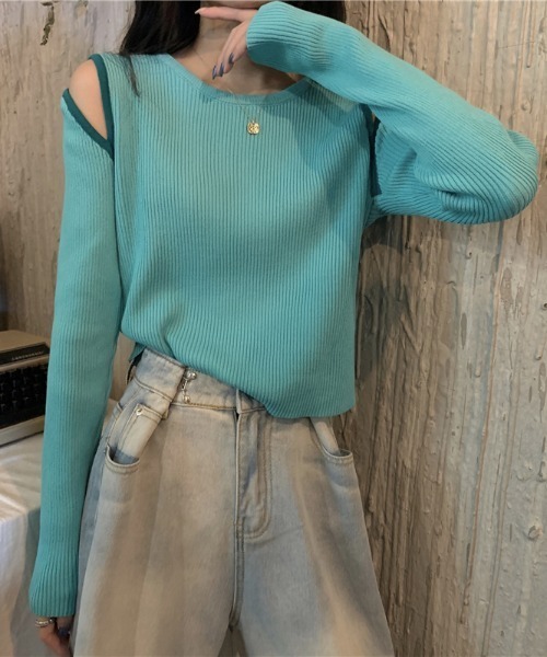 Per sist ence(パーシエンス)の「配色ショルダースリットリブニットカットソー(Tシャツ/カットソー・レディース・ベージュ/ブルー/ブラウン/ホワイト/ブラック・FREE)」の22枚目の写真