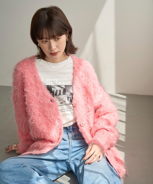 meilmada（メイルマダ）の「モヘアライクVネックカーディガン（カーディガン/ボレロ・レディース・グリーン/ピンク/グレイッシュベージュ・FREE）」の3枚目の写真