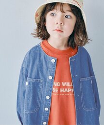 p.premier | ギンガムチェックとデニムのノーカラーシャツジャケット(ノーカラージャケット)