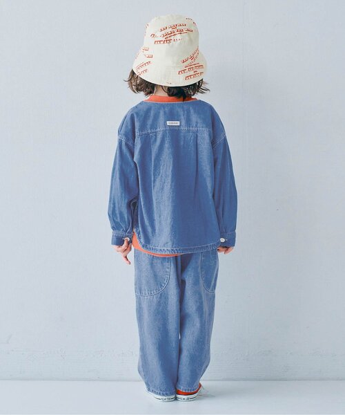 p.premier（ピードットプルミエ）の「【セットアップ可/ジュニア対応】ギンガムチェックとデニムのノーカラーシャツジャケット（ノーカラージャケット・キッズ・ブラック/ネイビー/レッド/グリーン・80/90/100/110/120/130/140）」の8枚目の写真