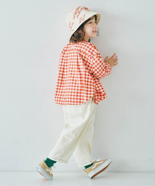 p.premier（ピードットプルミエ）の「【セットアップ可/ジュニア対応】ギンガムチェックとデニムのノーカラーシャツジャケット（ノーカラージャケット・キッズ・ブラック/ネイビー/レッド/グリーン・80/90/100/110/120/130/140）」の12枚目の写真