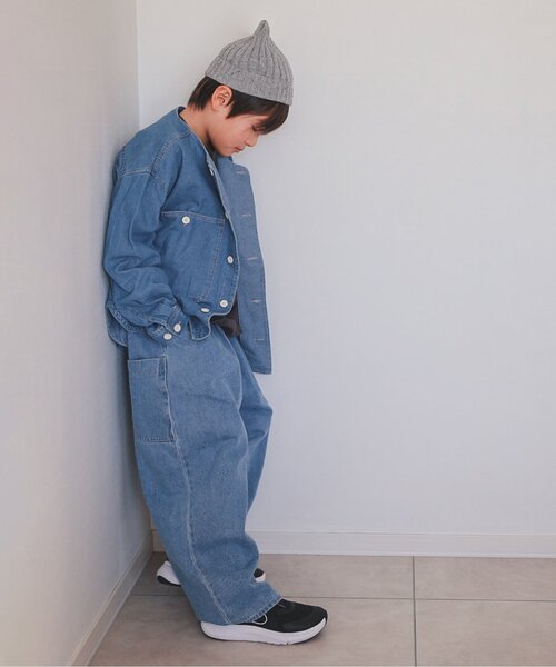 p.premier（ピードットプルミエ）の「【セットアップ可/ジュニア対応】ギンガムチェックとデニムのノーカラーシャツジャケット（ノーカラージャケット・キッズ・ブラック/ネイビー/レッド/グリーン・80/90/100/110/120/130/140）」の14枚目の写真