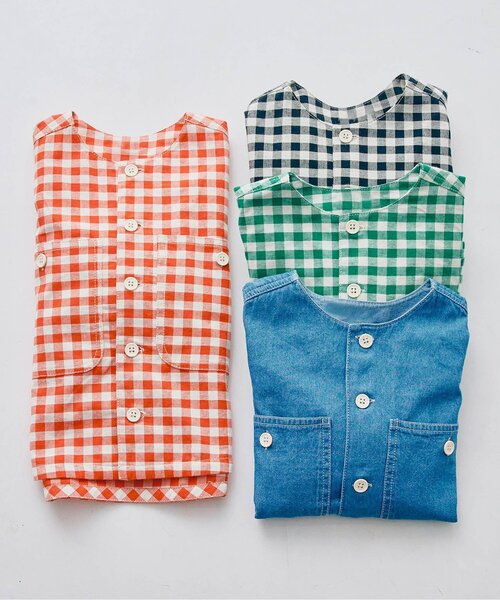 p.premier（ピードットプルミエ）の「【セットアップ可/ジュニア対応】ギンガムチェックとデニムのノーカラーシャツジャケット（ノーカラージャケット・キッズ・ブラック/ネイビー/レッド/グリーン・80/90/100/110/120/130/140）」の18枚目の写真