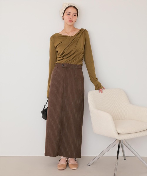 titivate（ティティベイト）の「オフショルダーロングスリーブTシャツ（Tシャツ/カットソー・レディース・オフホワイト/ブラック/杢グレー/オレンジ/ベージュ/ネイビー/オリーブ/ドット/グレー系その他・L/M/S）」の14枚目の写真