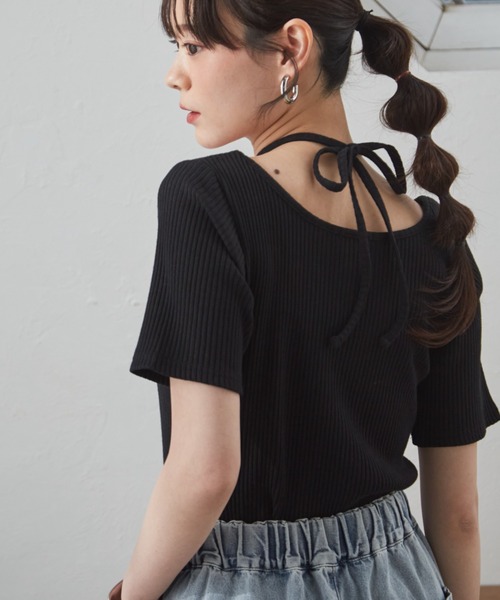 RANAN（ラナン）の「バックリボンホルターネックリブトップス（Tシャツ/カットソー・レディース・ブラック/アイボリー/ブルー/ホワイト×ブラック/ブラウン/チャコール・LL/L/M）」の19枚目の写真