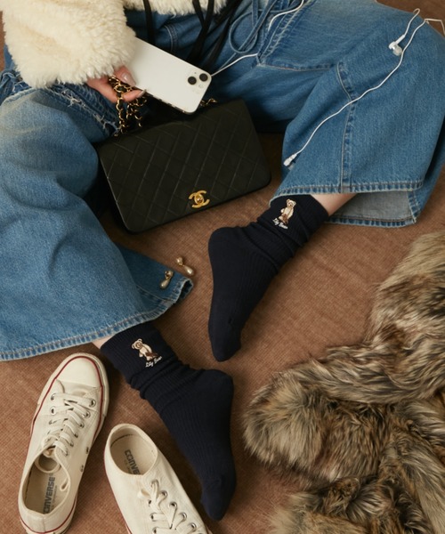 LILY BROWN（リリーブラウン）の「【ZOZO限定アイテム】Lily Bearリブソックス（ソックス/靴下・レディース・グレー/レッド/ホワイト/イエロー/ネイビー・FREE）」の4枚目の写真