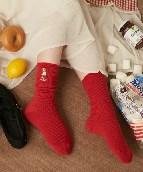 LILY BROWN（リリーブラウン）の「【ZOZO限定アイテム】Lily Bearリブソックス（ソックス/靴下・レディース・グレー/レッド/ホワイト/イエロー/ネイビー・FREE）」の5枚目の写真