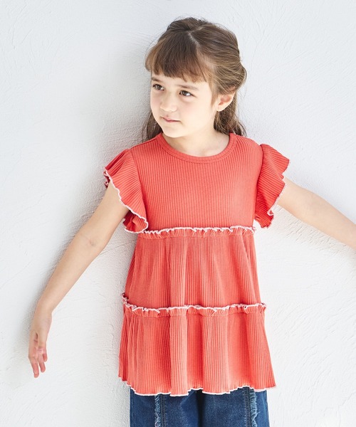 pairmanon（ペアマノン）の「【リンクコーデ】【リブコットン100】配色メロー ティアードチュニック（チュニック・キッズ・グリーン系その他/ホワイト系その他/ブラック系その他/オレンジ系その他/ホワイト系その他2・140/150/100/110/130/120/90）」の5枚目の写真