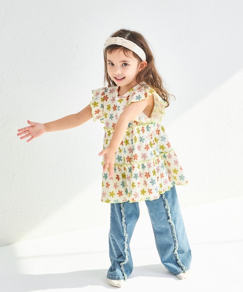 pairmanon（ペアマノン）の「【リンクコーデ】【リブコットン100】配色メロー ティアードチュニック（チュニック・キッズ・グリーン系その他/ホワイト系その他/ブラック系その他/オレンジ系その他/ホワイト系その他2・140/150/100/110/130/120/90）」の9枚目の写真