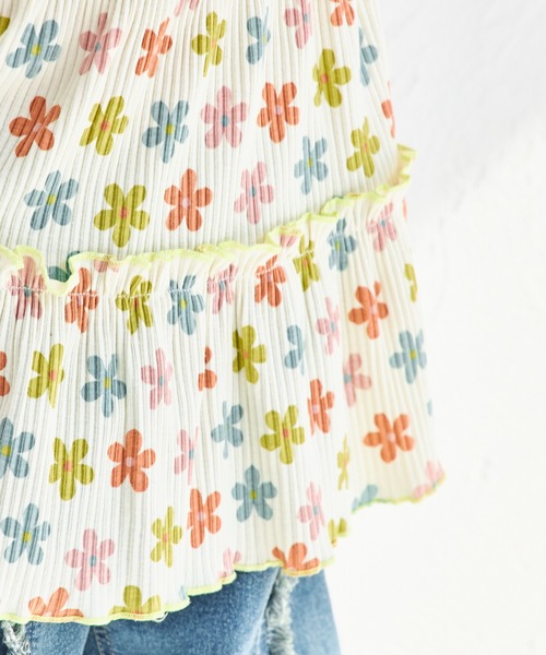 pairmanon（ペアマノン）の「【リンクコーデ】【リブコットン100】配色メロー ティアードチュニック（チュニック・キッズ・グリーン系その他/ホワイト系その他/ブラック系その他/オレンジ系その他/ホワイト系その他2・140/150/100/110/130/120/90）」の10枚目の写真