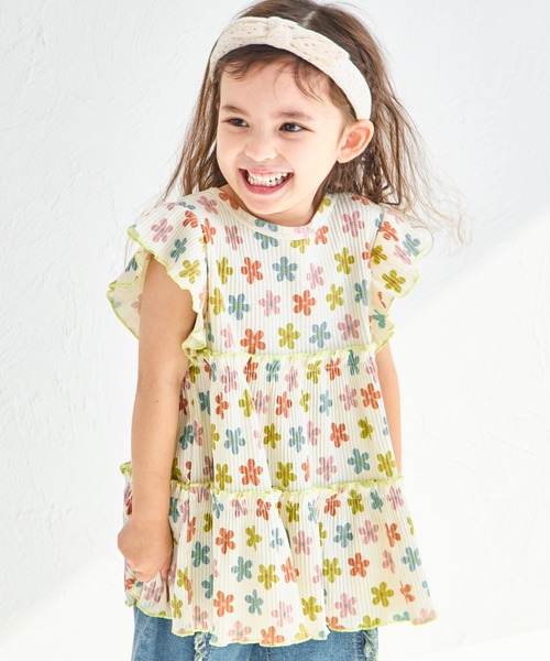 pairmanon（ペアマノン）の「【リンクコーデ】【リブコットン100】配色メロー ティアードチュニック（チュニック・キッズ・グリーン系その他/ホワイト系その他/ブラック系その他/オレンジ系その他/ホワイト系その他2・140/150/100/110/130/120/90）」の13枚目の写真