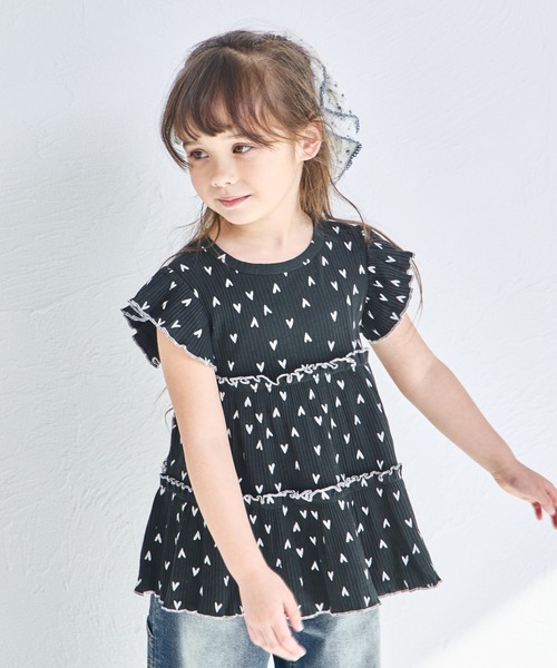 pairmanon（ペアマノン）の「【リンクコーデ】【リブコットン100】配色メロー ティアードチュニック（チュニック・キッズ・グリーン系その他/ホワイト系その他/ブラック系その他/オレンジ系その他/ホワイト系その他2・140/150/100/110/130/120/90）」の19枚目の写真