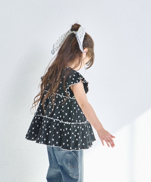 pairmanon（ペアマノン）の「【リンクコーデ】【リブコットン100】配色メロー ティアードチュニック（チュニック・キッズ・グリーン系その他/ホワイト系その他/ブラック系その他/オレンジ系その他/ホワイト系その他2・140/150/100/110/130/120/90）」の20枚目の写真