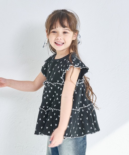 pairmanon（ペアマノン）の「【リンクコーデ】【リブコットン100】配色メロー ティアードチュニック（チュニック・キッズ・グリーン系その他/ホワイト系その他/ブラック系その他/オレンジ系その他/ホワイト系その他2・140/150/100/110/130/120/90）」の21枚目の写真