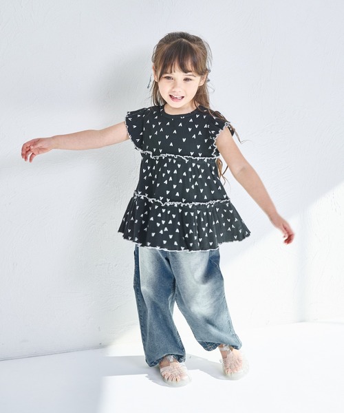 pairmanon（ペアマノン）の「【リンクコーデ】【リブコットン100】配色メロー ティアードチュニック（チュニック・キッズ・グリーン系その他/ホワイト系その他/ブラック系その他/オレンジ系その他/ホワイト系その他2・140/150/100/110/130/120/90）」の22枚目の写真