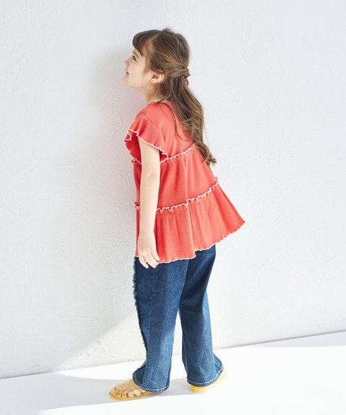 pairmanon（ペアマノン）の「【リンクコーデ】【リブコットン100】配色メロー ティアードチュニック（チュニック・キッズ・グリーン系その他/ホワイト系その他/ブラック系その他/オレンジ系その他/ホワイト系その他2・140/150/100/110/130/120/90）」の7枚目の写真