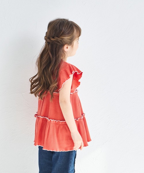 pairmanon（ペアマノン）の「【リンクコーデ】【リブコットン100】配色メロー ティアードチュニック（チュニック・キッズ・グリーン系その他/ホワイト系その他/ブラック系その他/オレンジ系その他/ホワイト系その他2・140/150/100/110/130/120/90）」の8枚目の写真