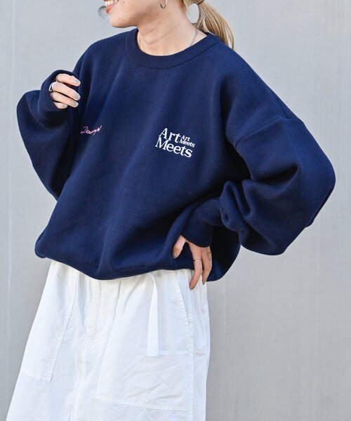 pinue スウェットライクニットトップス pinue スウェットライクニットトップス