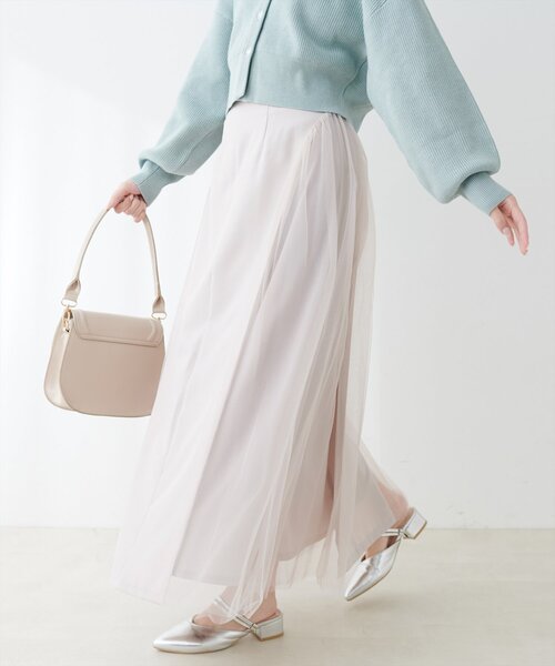natural couture(ナチュラルクチュール)の「チュールコンビスカート(スカート・レディース・ブラック/グレイッシュベージュ/チャコールグレー・FREE)」の3枚目の写真