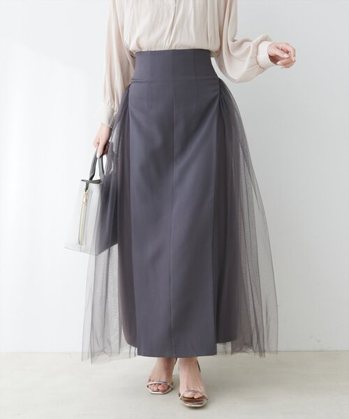 natural couture(ナチュラルクチュール)の「チュールコンビスカート(スカート・レディース・ブラック/グレイッシュベージュ/チャコールグレー・FREE)」の5枚目の写真