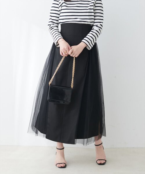 natural couture(ナチュラルクチュール)の「チュールコンビスカート(スカート・レディース・ブラック/グレイッシュベージュ/チャコールグレー・FREE)」の10枚目の写真