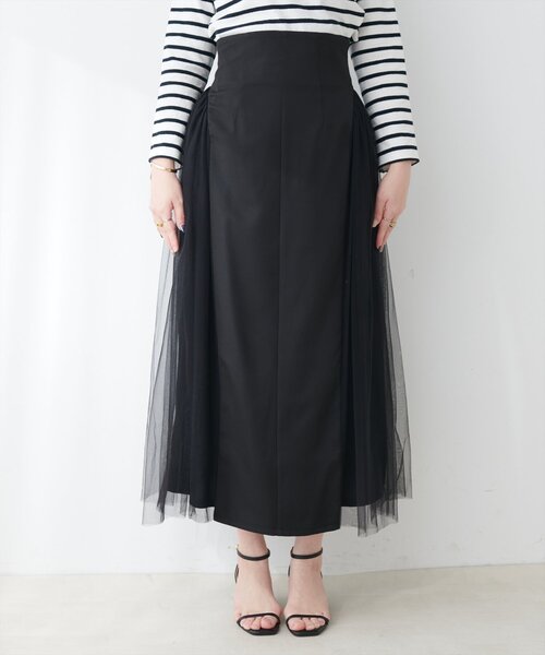 natural couture(ナチュラルクチュール)の「チュールコンビスカート(スカート・レディース・ブラック/グレイッシュベージュ/チャコールグレー・FREE)」の18枚目の写真