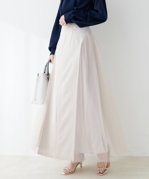 natural couture(ナチュラルクチュール)の「チュールコンビスカート(スカート・レディース・ブラック/グレイッシュベージュ/チャコールグレー・FREE)」の21枚目の写真