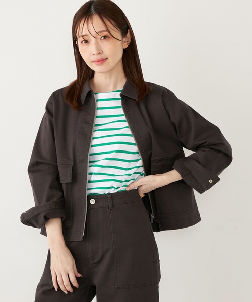 SHIPS Colors(シップス カラーズ)の「SHIPS Colors:〈洗濯機可能〉カラーデニム ジップアップ ブルゾン(デニムジャケット・レディース・ダークグレー/ピンク/オフホワイト・ONE SIZE)」の2枚目の写真