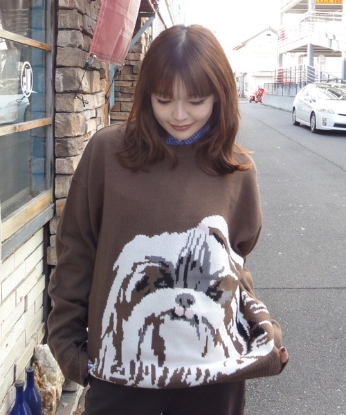 shesame(シーセム)の「jacquard dog knit(ニット/セーター・レディース・アイボリー/ブラウン/ネイビー・LARGE/MEDIUM)」の7枚目の写真