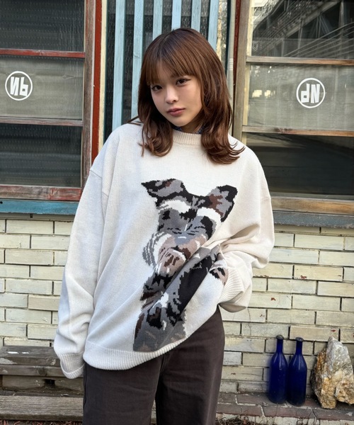 shesame(シーセム)の「jacquard dog knit(ニット/セーター・レディース・アイボリー/ブラウン/ネイビー・LARGE/MEDIUM)」の4枚目の写真