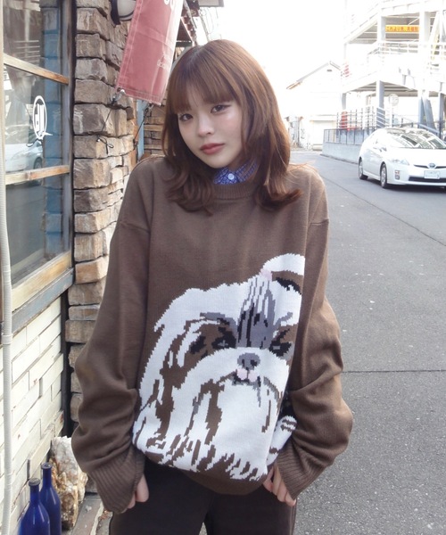 shesame(シーセム)の「jacquard dog knit(ニット/セーター・レディース・アイボリー/ブラウン/ネイビー・LARGE/MEDIUM)」の8枚目の写真