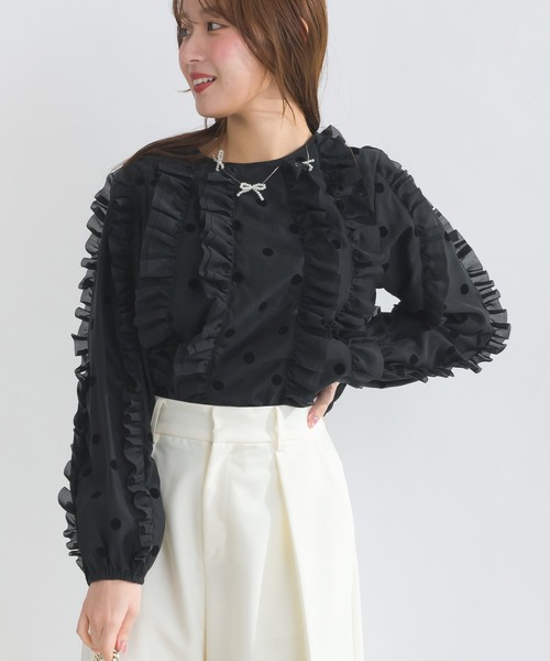 PICCIN PERLA(ピッチンペルラ)の「【セットアップ可能】シアードットフリルブラウス(シャツ/ブラウス・レディース・オフホワイト/ブラック・M)」の12枚目の写真