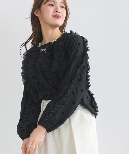 PICCIN PERLA(ピッチンペルラ)の「【セットアップ可能】シアードットフリルブラウス(シャツ/ブラウス・レディース・オフホワイト/ブラック・M)」の13枚目の写真