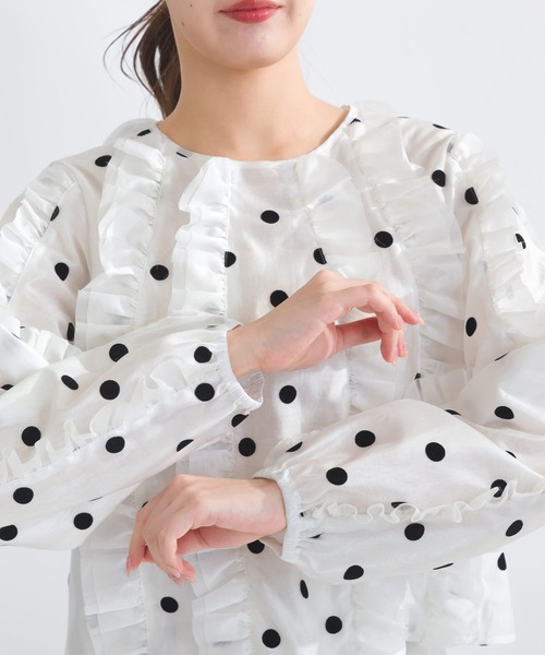 PICCIN PERLA(ピッチンペルラ)の「【セットアップ可能】シアードットフリルブラウス(シャツ/ブラウス・レディース・オフホワイト/ブラック・M)」の21枚目の写真